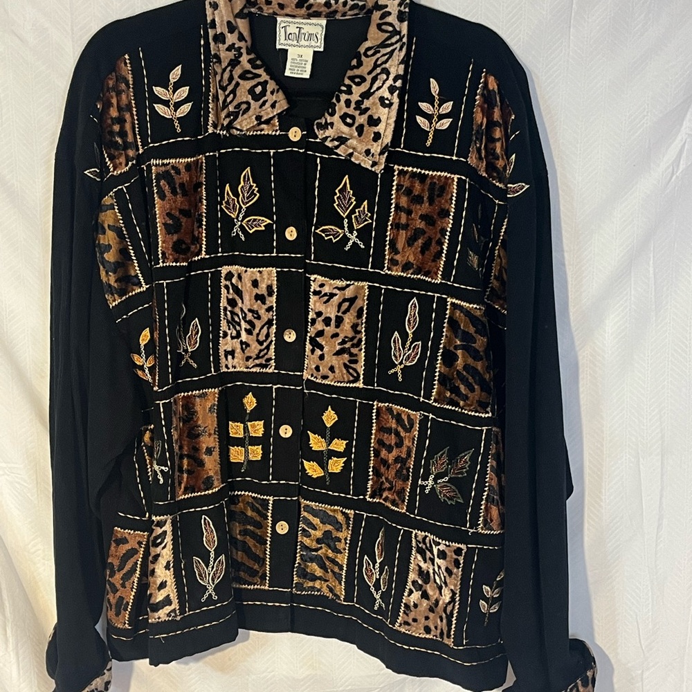 ❌ SOLD. Tantrums Black and Brown Patchwork Women’s Top. 3X plus Size - Picture 2 of 5